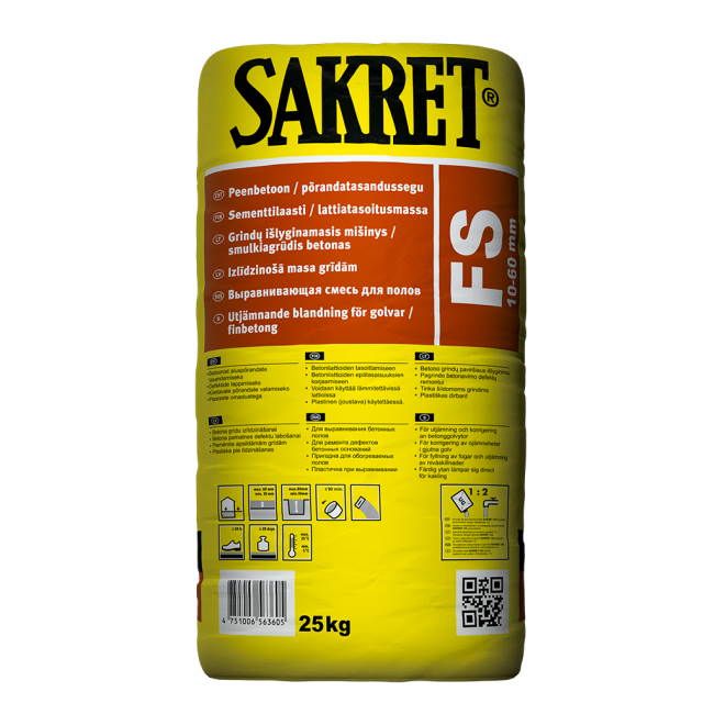 SAKRET FS - Izlīdzinošā masa (10-60mm) grīdām / smalkgraudainais betons. 25kg